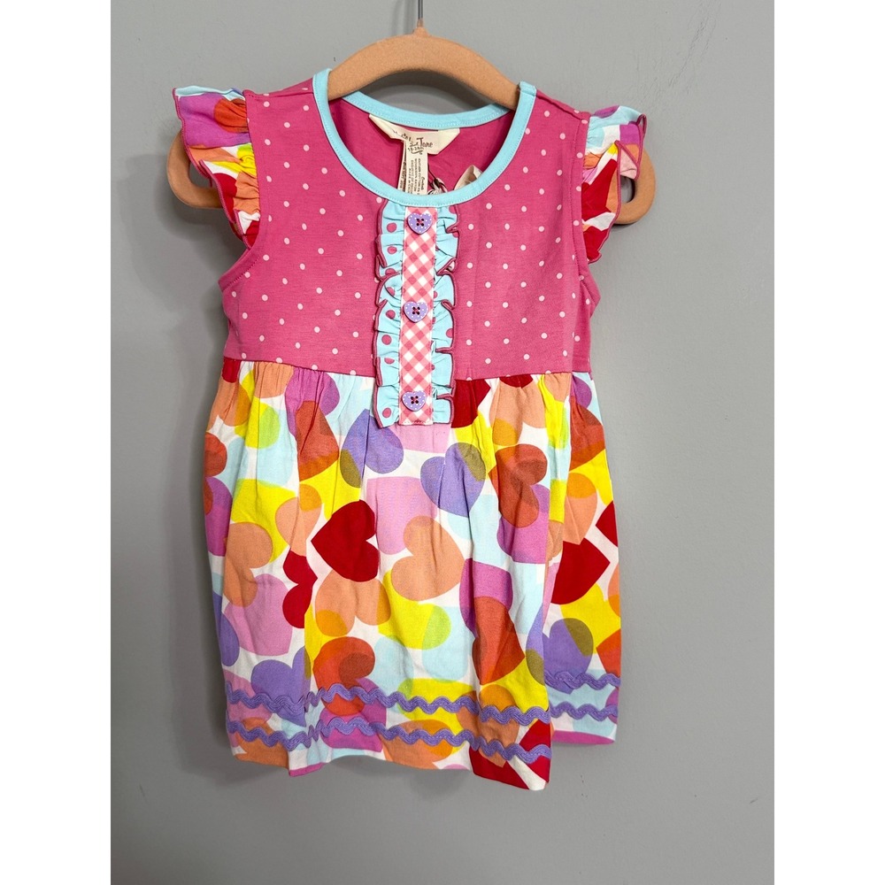 Matilda Jane Clothing Girls Pink Polka Dot‎ Heart Ruffle Dress 18 24 Months